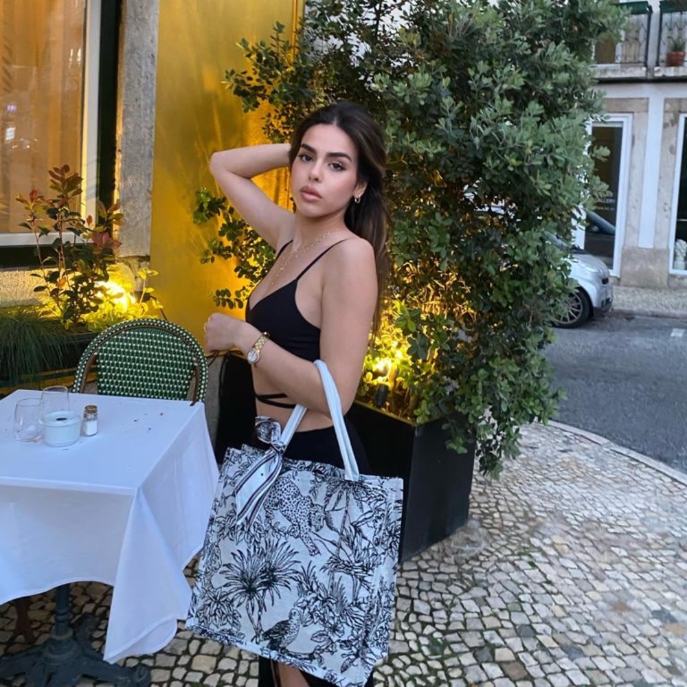 Women's Black & White Botanical Tote Bag